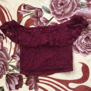 Burgundy off the shoulder Crop Top